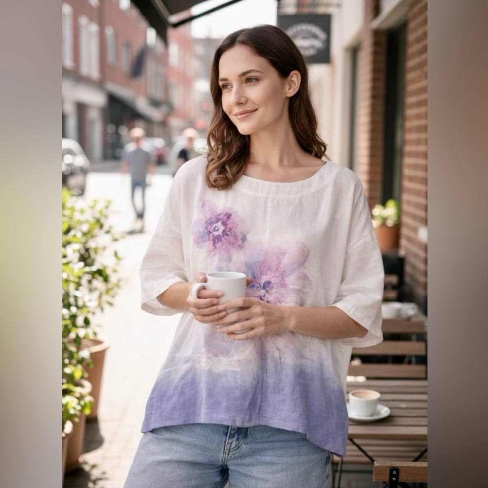 Women’s Purejill linen Floral Print Women's Top size medium